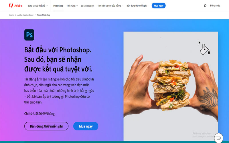 Phần mềm thiết kế giao diện website có phí Adobe Photoshop